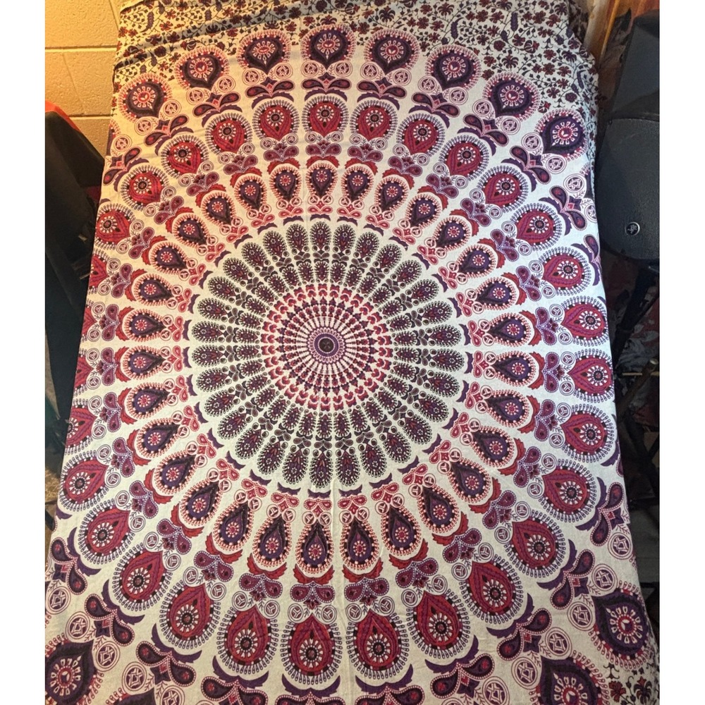 Mandala Tapestry Square Wall Hanging Cotton  Boho Hippie Dorm India 7'X7'